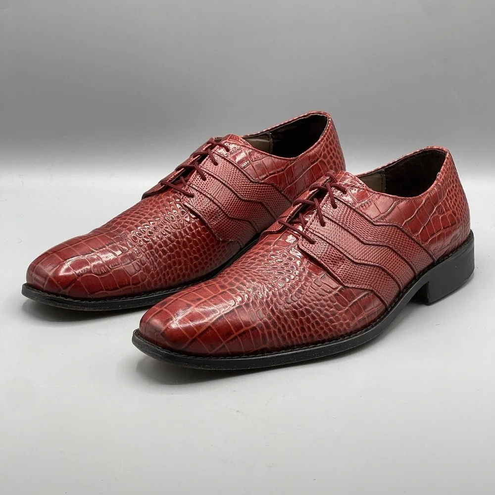 Stacy Adams Men's 7 Shoes Red Leather Croc Lizard‎ Print Gambino 24873